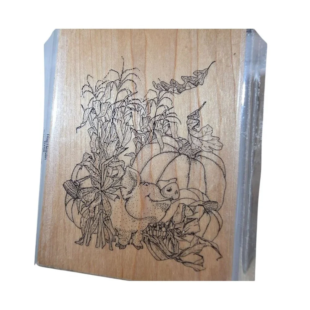 Rubber Stamp Set Thanksgiving Wooden Pumpkins Wreaths Seasonal Greetings crafts